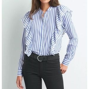 Gap blue and white cotton striped eyelet blouse S